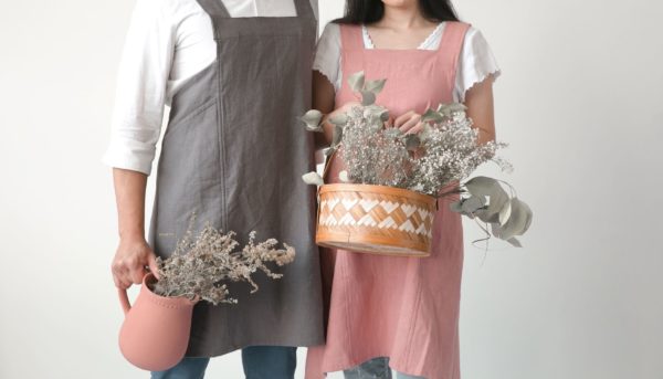 The Amber Apron - Charcoal Gray and Dusty Pink